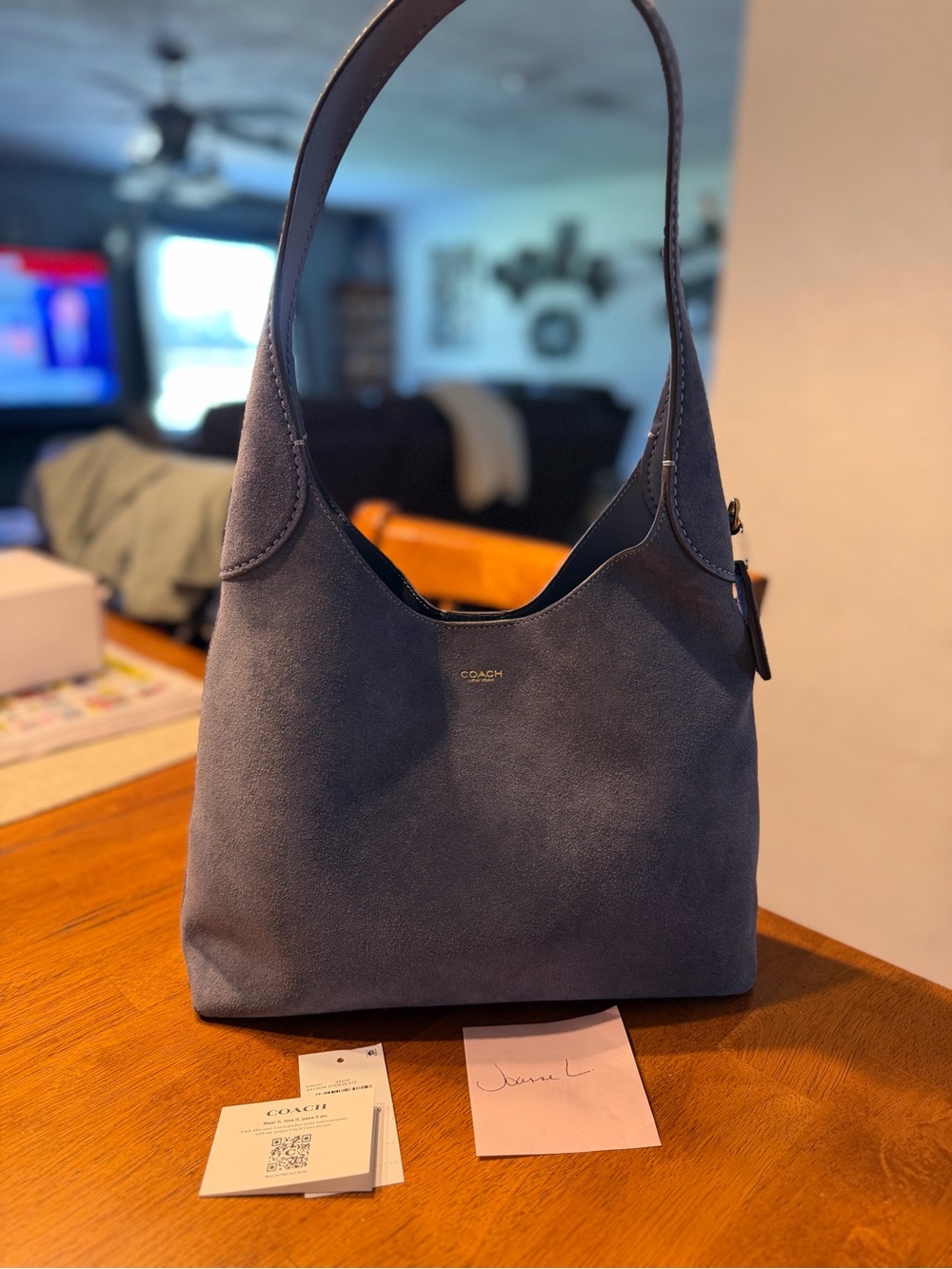 Brooklyn 28 blue suede bag